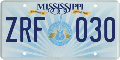 MS license plate ZRF030