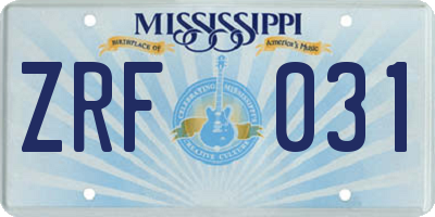 MS license plate ZRF031