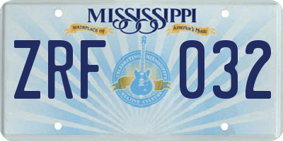 MS license plate ZRF032