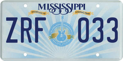 MS license plate ZRF033