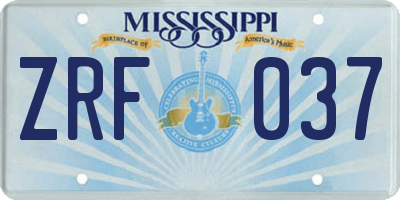 MS license plate ZRF037