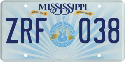 MS license plate ZRF038