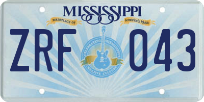 MS license plate ZRF043