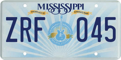 MS license plate ZRF045