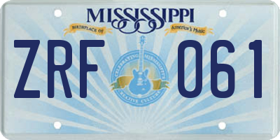 MS license plate ZRF061