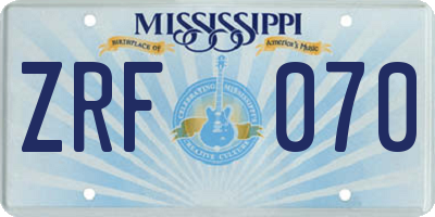MS license plate ZRF070