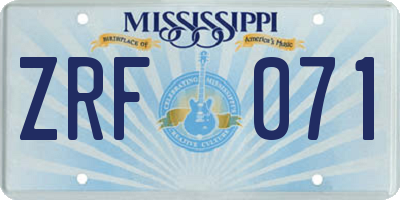 MS license plate ZRF071