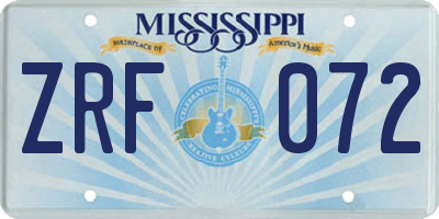 MS license plate ZRF072