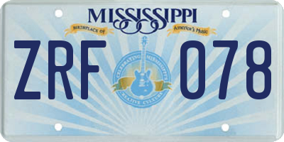 MS license plate ZRF078