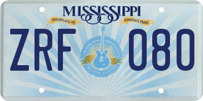 MS license plate ZRF080