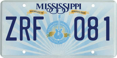 MS license plate ZRF081