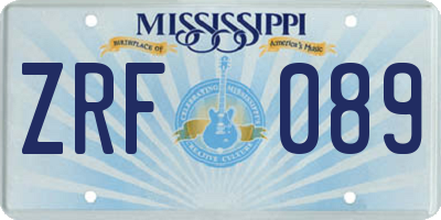 MS license plate ZRF089