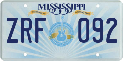 MS license plate ZRF092
