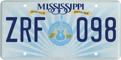 MS license plate ZRF098