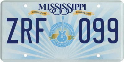 MS license plate ZRF099