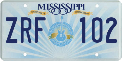 MS license plate ZRF102