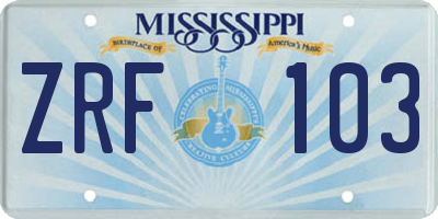 MS license plate ZRF103