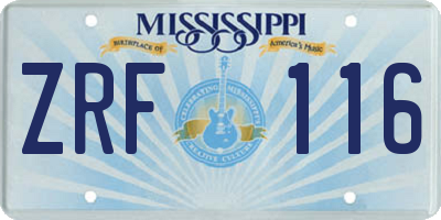 MS license plate ZRF116