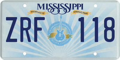 MS license plate ZRF118