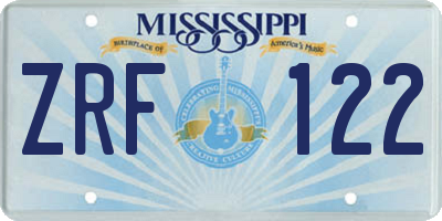 MS license plate ZRF122