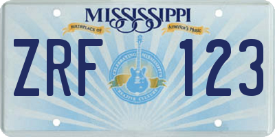 MS license plate ZRF123