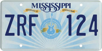 MS license plate ZRF124