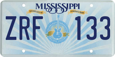 MS license plate ZRF133