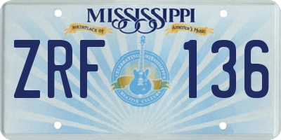 MS license plate ZRF136