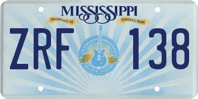 MS license plate ZRF138