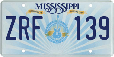 MS license plate ZRF139