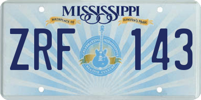 MS license plate ZRF143