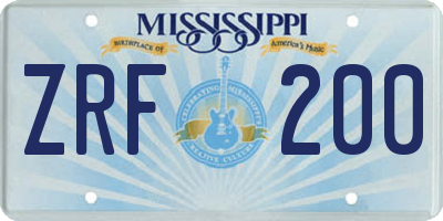MS license plate ZRF200