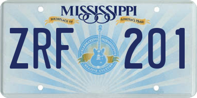 MS license plate ZRF201
