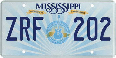 MS license plate ZRF202