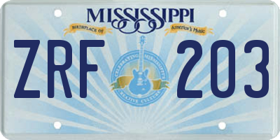 MS license plate ZRF203