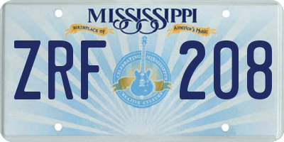 MS license plate ZRF208