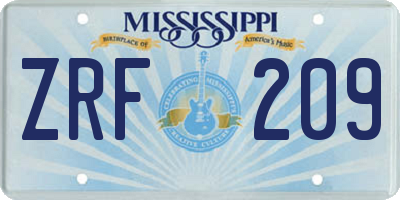 MS license plate ZRF209