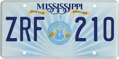 MS license plate ZRF210