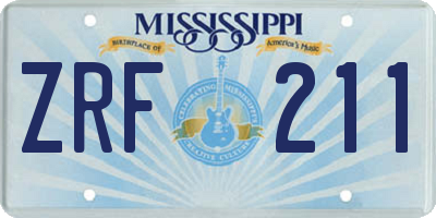 MS license plate ZRF211