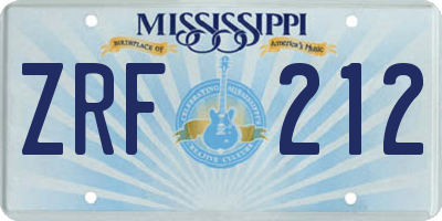 MS license plate ZRF212