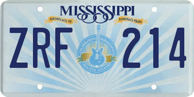 MS license plate ZRF214