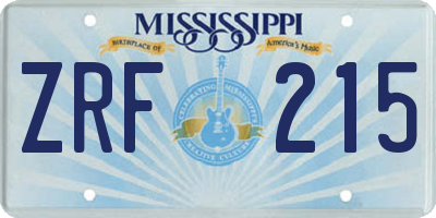 MS license plate ZRF215