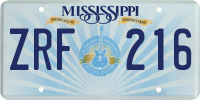 MS license plate ZRF216