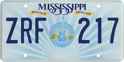 MS license plate ZRF217