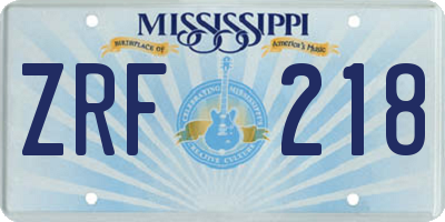 MS license plate ZRF218