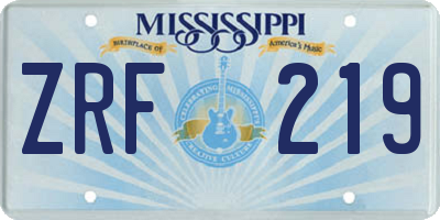 MS license plate ZRF219