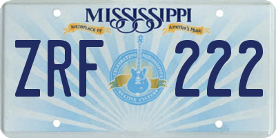 MS license plate ZRF222