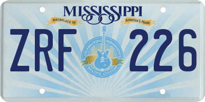 MS license plate ZRF226