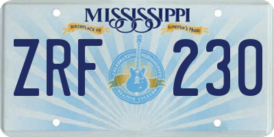 MS license plate ZRF230