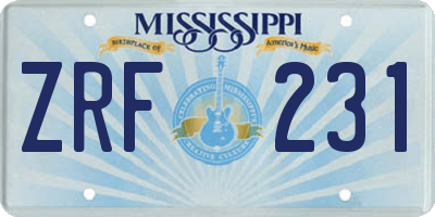 MS license plate ZRF231